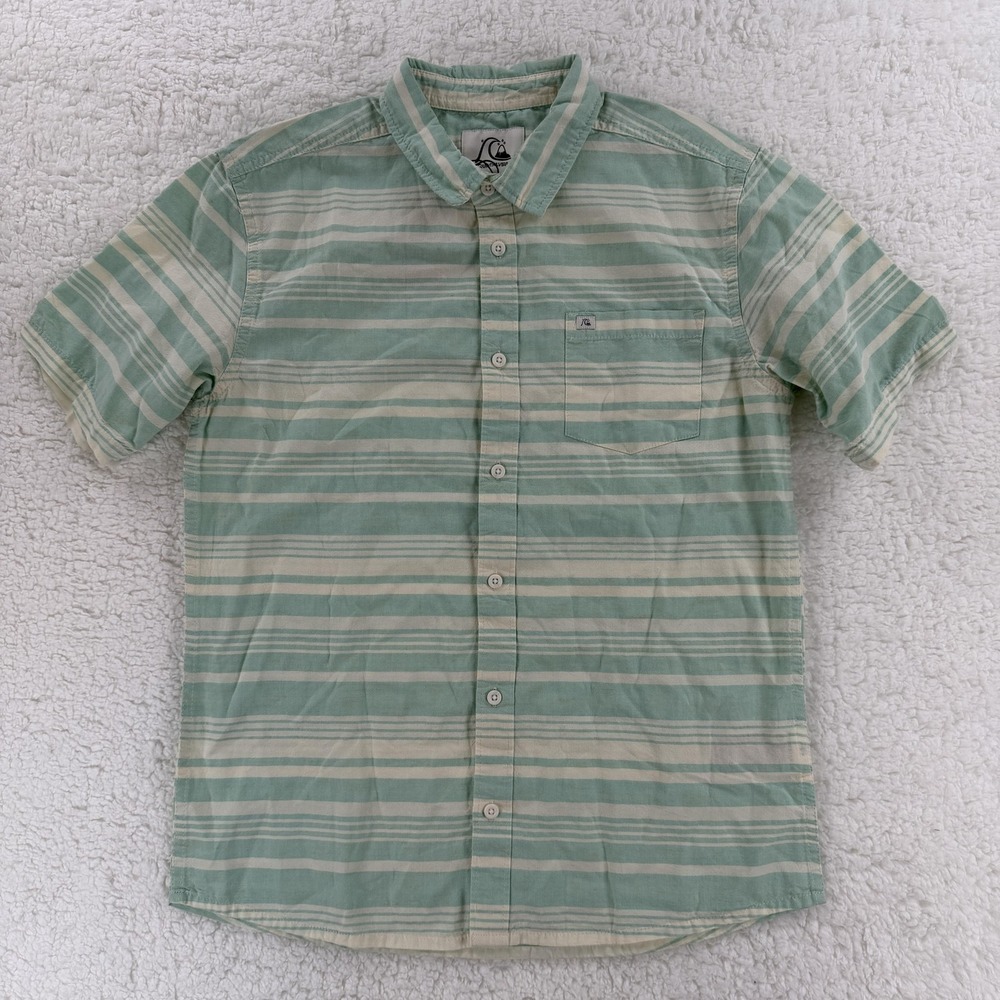 Quiksilver Shirt Youth XL/16 Striped Short Sleeve Button Down‎ Cali Sunshine NWT